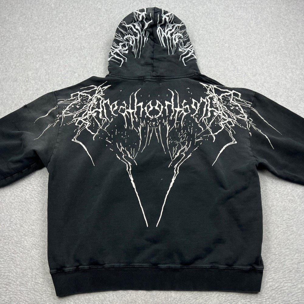 Breathe Divinity Hoodie Mens XL Black Stitched Gothic Grunge Sweatshirt Pullover